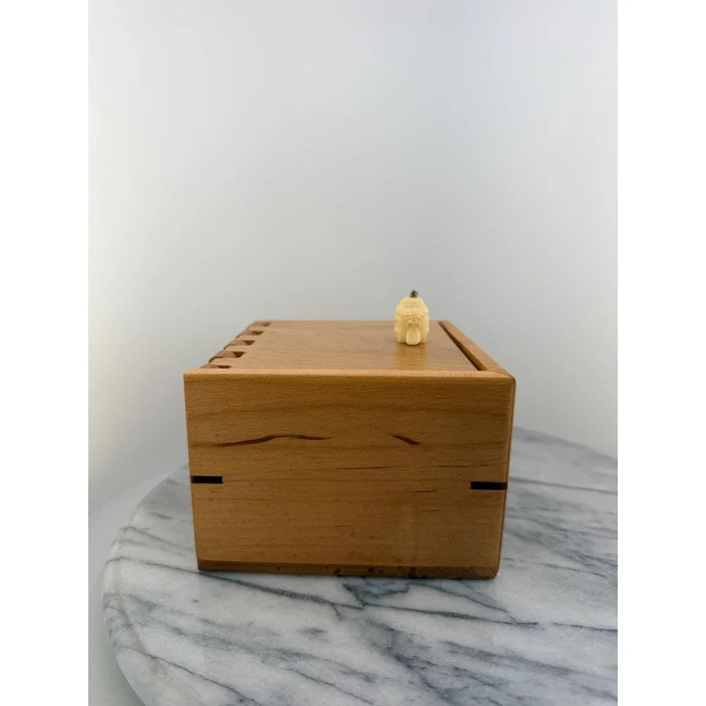 Vintage Handcrafted Wooden Keepsake Box Buddha Finial, Artisan, Zen Meditation